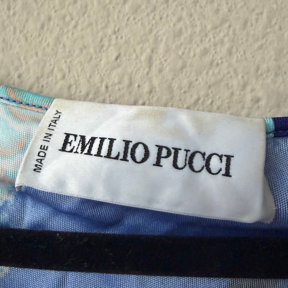 Emilio Pucci Vintage Blue Abstract Print V-Neck Blouse Size 8 - Picture 5 of 7